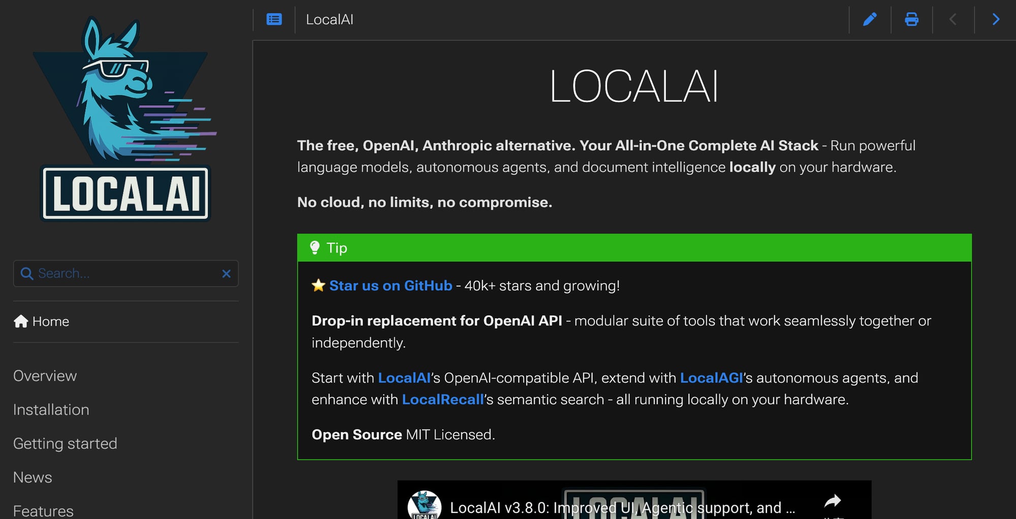 LocalAI 官网界面